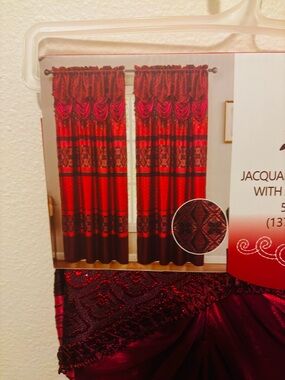 Red Jacquard Window set Curtain Panels - Elegant Home Accent